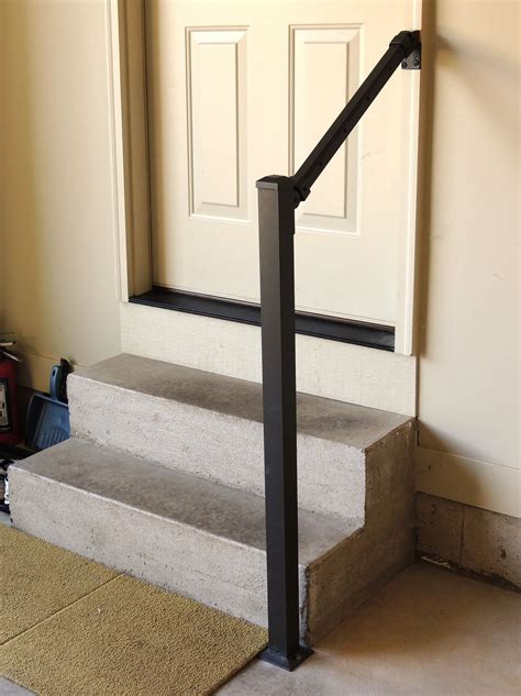 metal stair railing between house and garage|simple handrail for garage steps.